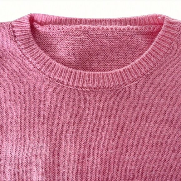 Plus Size Pink Casual Women's Minimalist Pullover Sweater - Picture 4 of 6
